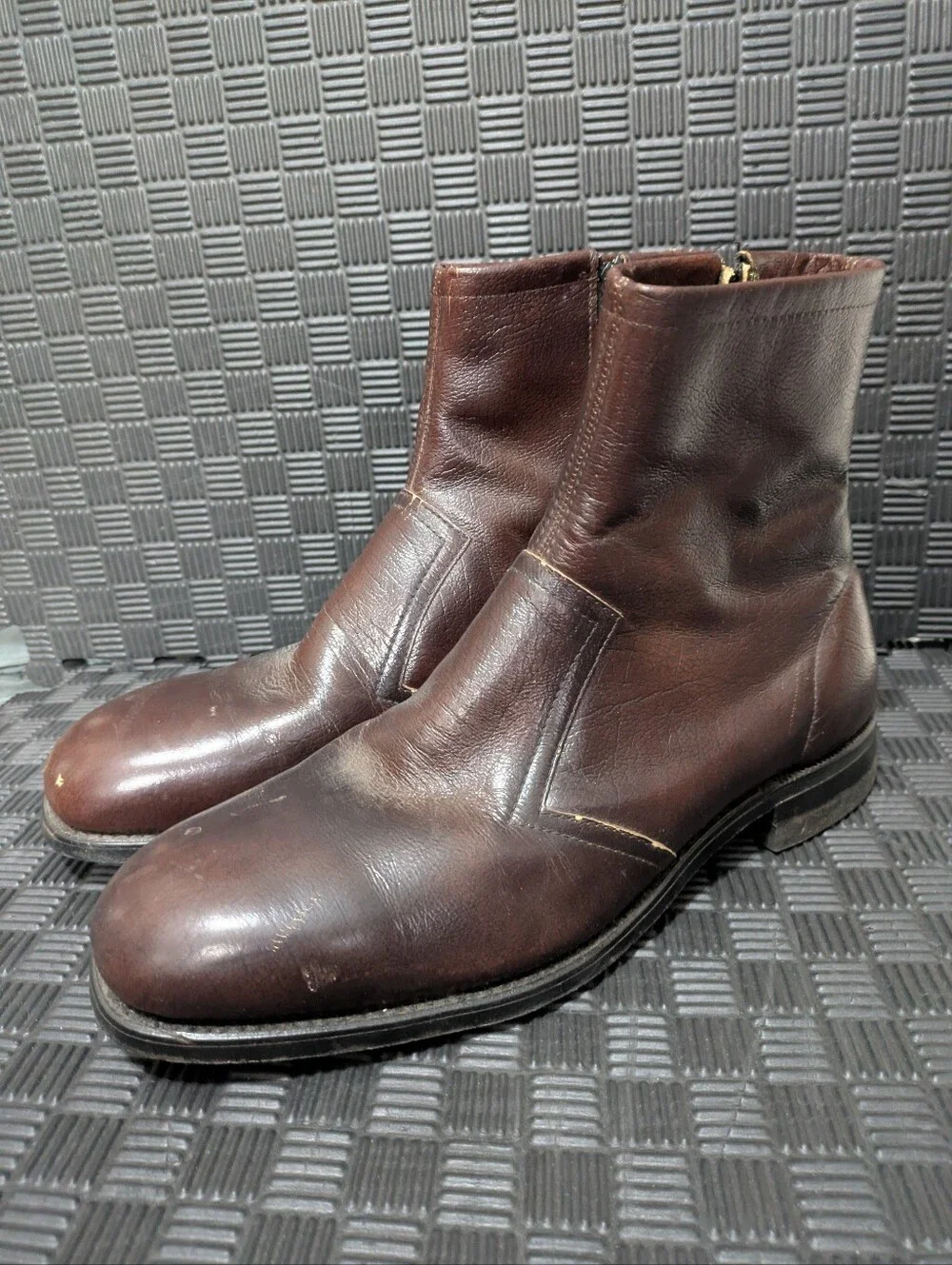Knapp Safety Shoe Steel Toe Work Boots Side Zip Brown Leather Mens 10.5 EE USA